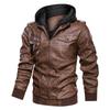 [European size] Winter men's removable hooded pu leather jacket, large size casual locomotive leather jacket for men