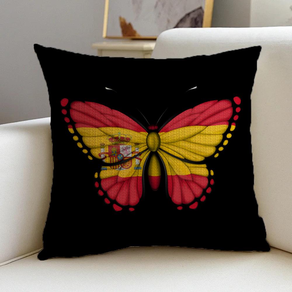 Cushion Cover Cushion Cover Pillowcase, Anti-Mite Invisible Zipper, Linen Sofa Cushion S-Spain Flag