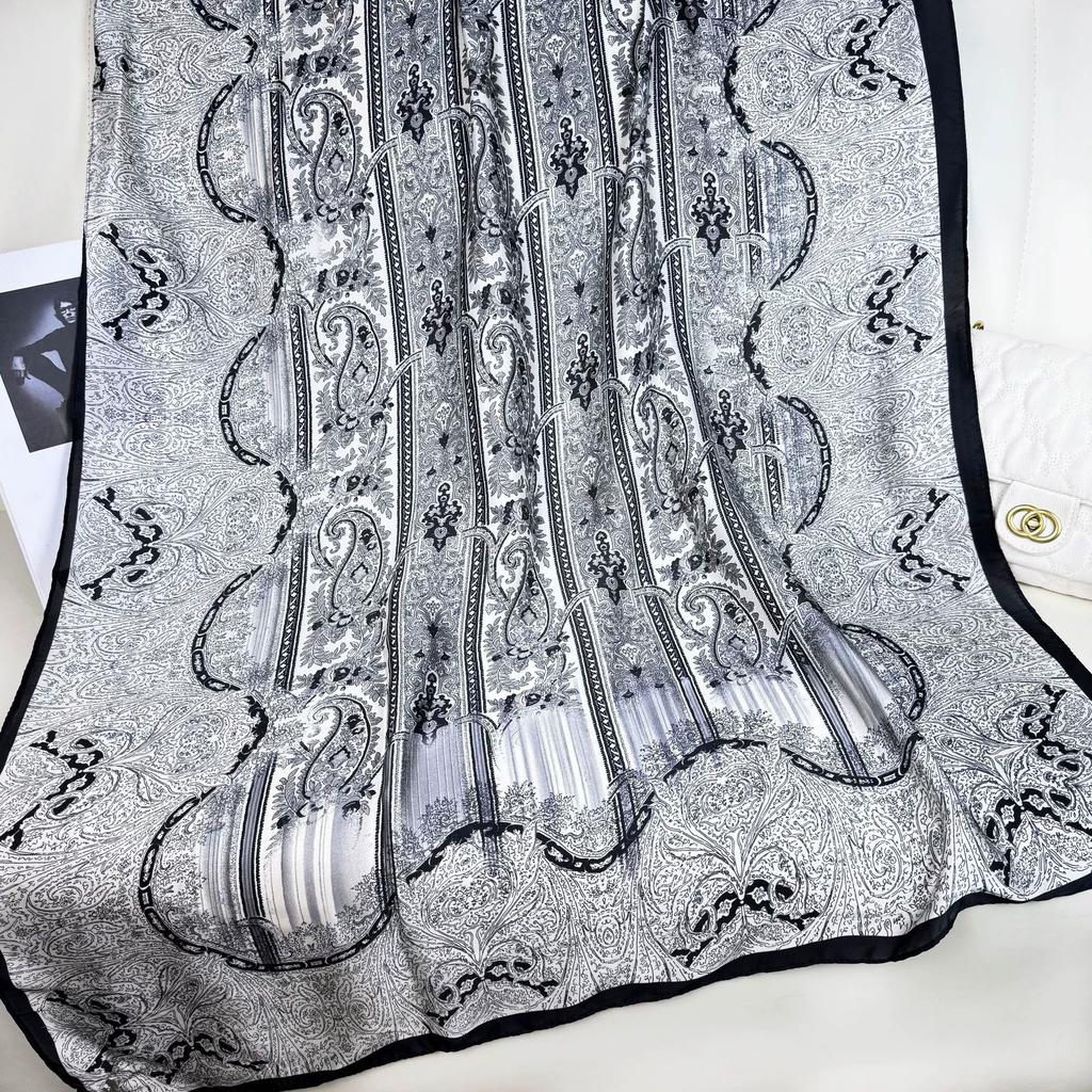 90*180 Elegant Ethnic Faux Silk Scarf For Women Large Cashew Satin Beach Towel Neck Scarf And Wraps For Ladies