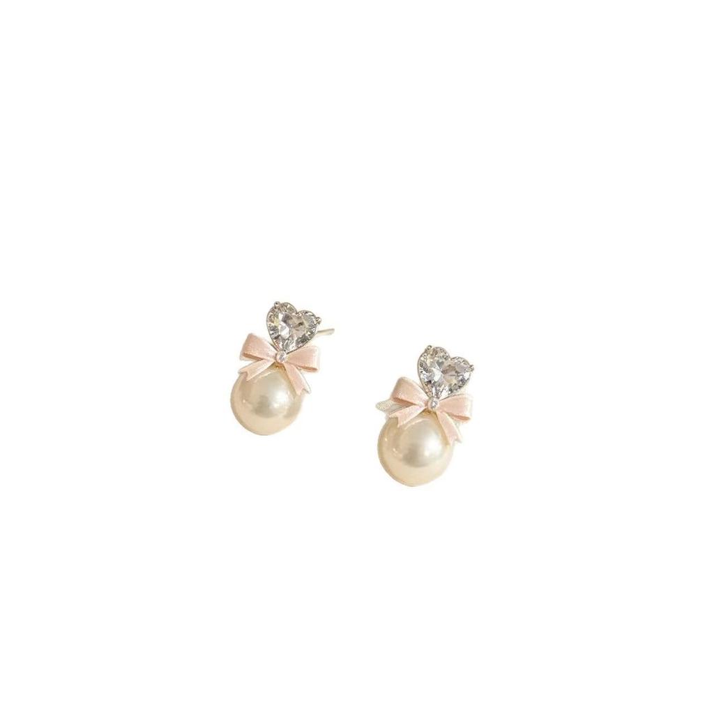 Korean-Japanese High-End Zircon Bow Pearl Earrings: Elegant, Versatile, Fashion-Forward Studs