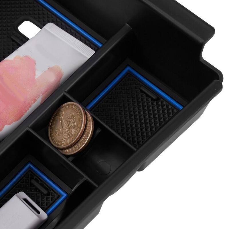 Car Central Console Armrest Storage Tray Box With Blue Rimed Pads Fit for Hyundai Tucson NX4   ABS