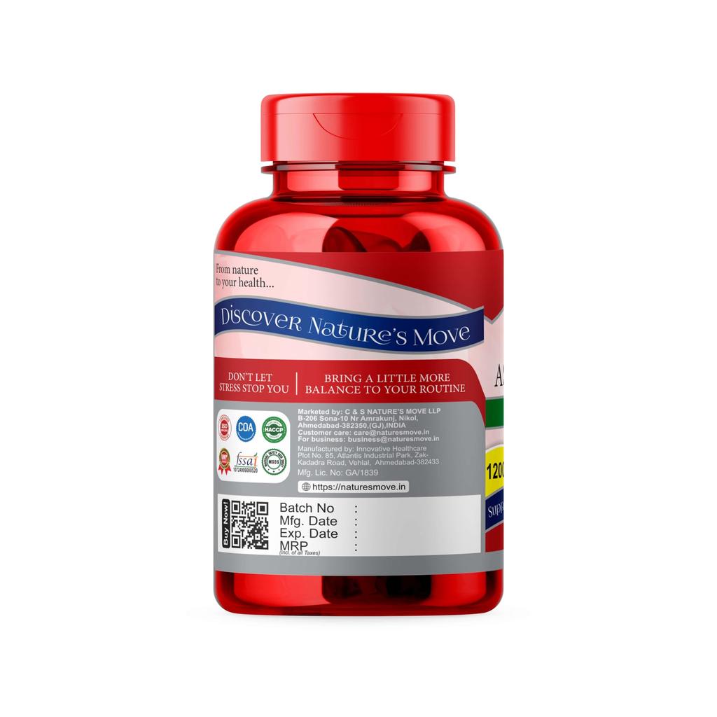 Natures Move Ashwagandha KSM-66 1200mg (60 Capsules) | Stress Relief, Adrenal Support & Mood Enhancer | Immune & Energy Boost