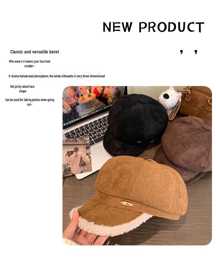 Melard Women's Brown Suede British Beret - Winter Retro Newsboy Cap, Face-Slimming & Stylish