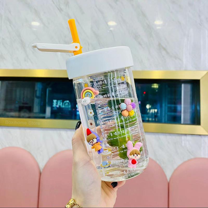 550 ML New Glass Water Bottles With Straw Tea Infuser Filter Clear Cute Flower Tea Water Separation Bottle For Girls School Cups