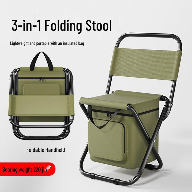 Multi-functional Camping Chair: Insulated Cooler Bag, Folding Stool with Backrest & Handle, Add Logo