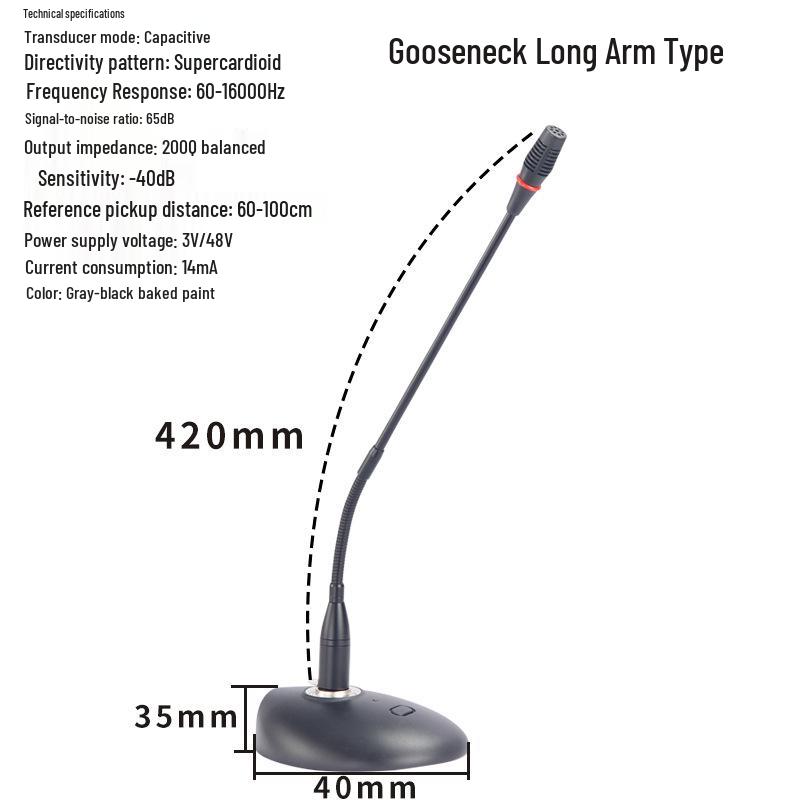 Wired Gooseneck Podium Microphone for Classroom & Lecture, 48V Professional Condenser