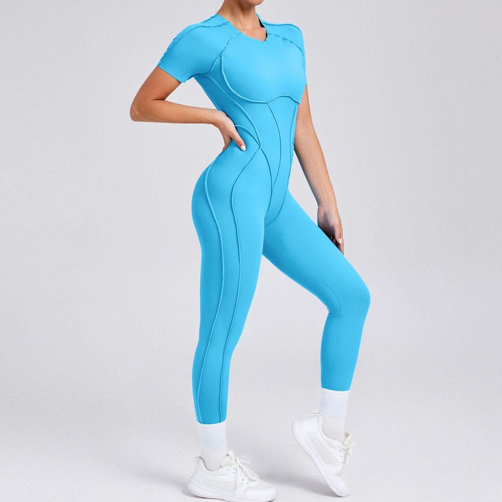 Autumn/Winter Backless Sports Jumpsuit: Three-Dimensional Yoga One-Piece with Tight Short Sleeves and Long Pants (Style 88201)