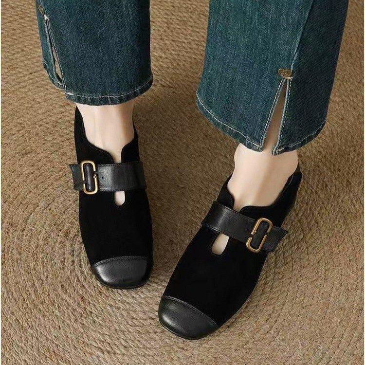 Versatile women's shoes square head shallow mouth Mary Jane single shoes 2025 matte new retro soft-soled leather shoes thick heel single shoes women