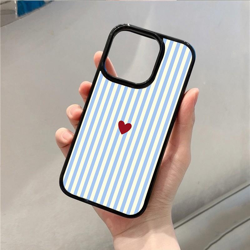 Minimalist Striped Heart Phone Case for iPhone 16 17 Pro Max 15 Pro 14 13 12 11 16E Air X XR XS 7 8 Plus SE2022 Shockproof Cover