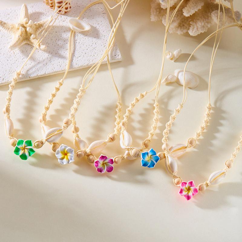 Bohemia Style Flower Shell Braided Necklaces For Women Cute Flower Choker Summer Beach Necklace Jewelry Accessories Gifts