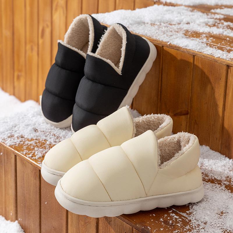 New thick-soled non-slip and warm plush half-head slippers canvas bag heels cotton slippers outer wear