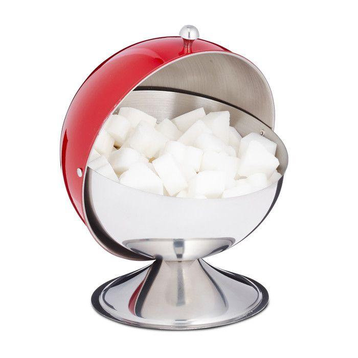Relaxdays Sucrier Avec Couvercle Roulant, Acier Brillant, Sucre, Sucreries, Boîte De Gateaux, Rond,pour Sucre, Rouge.