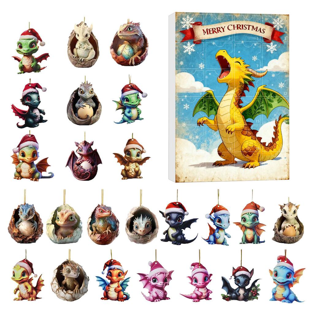 Christmas Countdown Calendar Blind Box Featuring Adorable Dragon Acrylic Christmas Tree Decor Style A