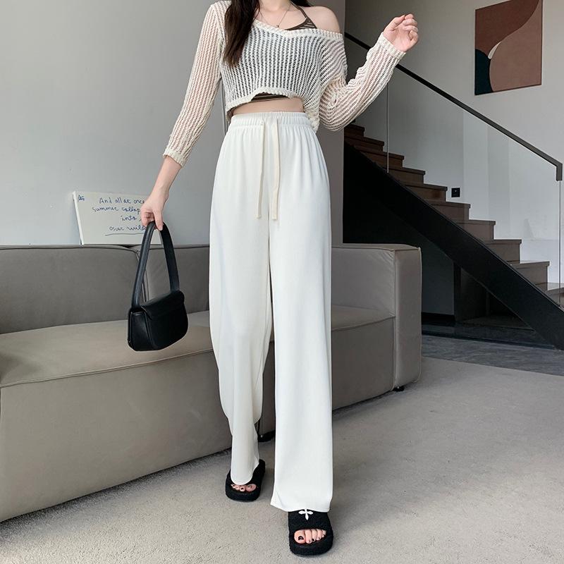 

2026 Spring Korean Style Plus Size Slimming Drawstring Waist Casual Long Trousers XXXXL абрикосовий