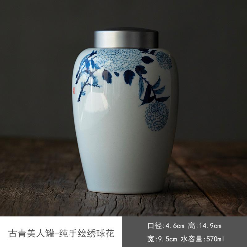 Creative Hand-Painted Hydrangea Flower Ceramic Tea Can Large-Capacity Moisture-Proof Sealed Jar Coffee Grain Storage Container