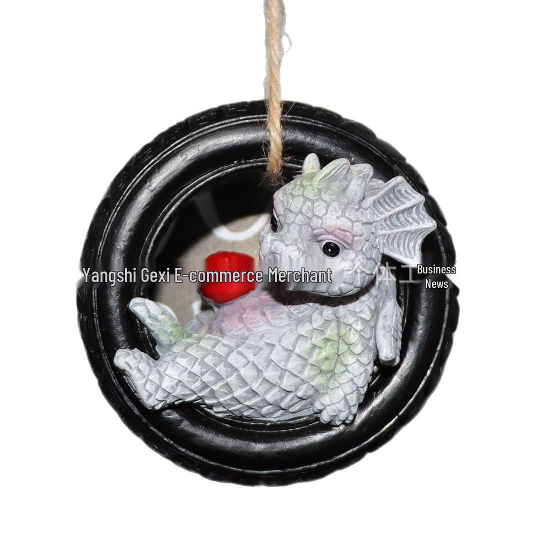 

Bamboo Basket Dragon Garden Pendant: Resin Hanging Ornament for Courtyard Decoration. Bamboo Basket Little Dragon