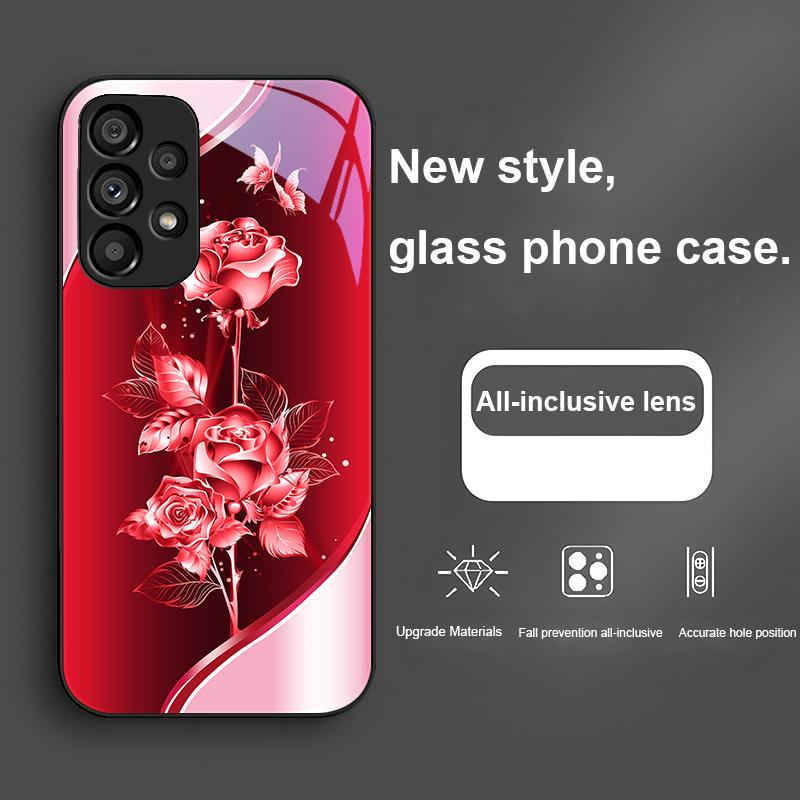 Colorful Rose Gold For Samsung Galaxy Note 8 9 S10 Plus S20 S21 FE S23 Ultra A70 72 73 50 51 52 53 Tempered Glass Phone Case