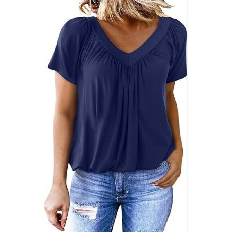 Personalized V-neck Raglan Sleeve Pleated Casual Daily Home T-shirt