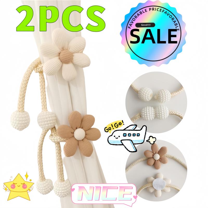 New 2/1PCS Flower Shaped Curtain Clip Creative Fashion Pearl Buckle Curtain Tie Bedroom Curtain Rack Simple Cute Tie Home Decor