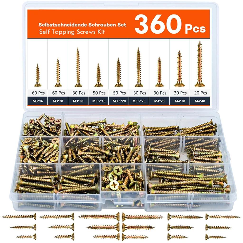 360Pcs Cross Countersunk Self-tapping Wood Screw Set 340/400pcs Fiber Nail Wood Metal Screw