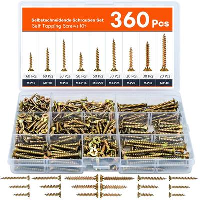 Ensemble de 360 vis à bois auto-taraudeuses à tête fraisée 340/400 pièces clou fibre vis bois métal