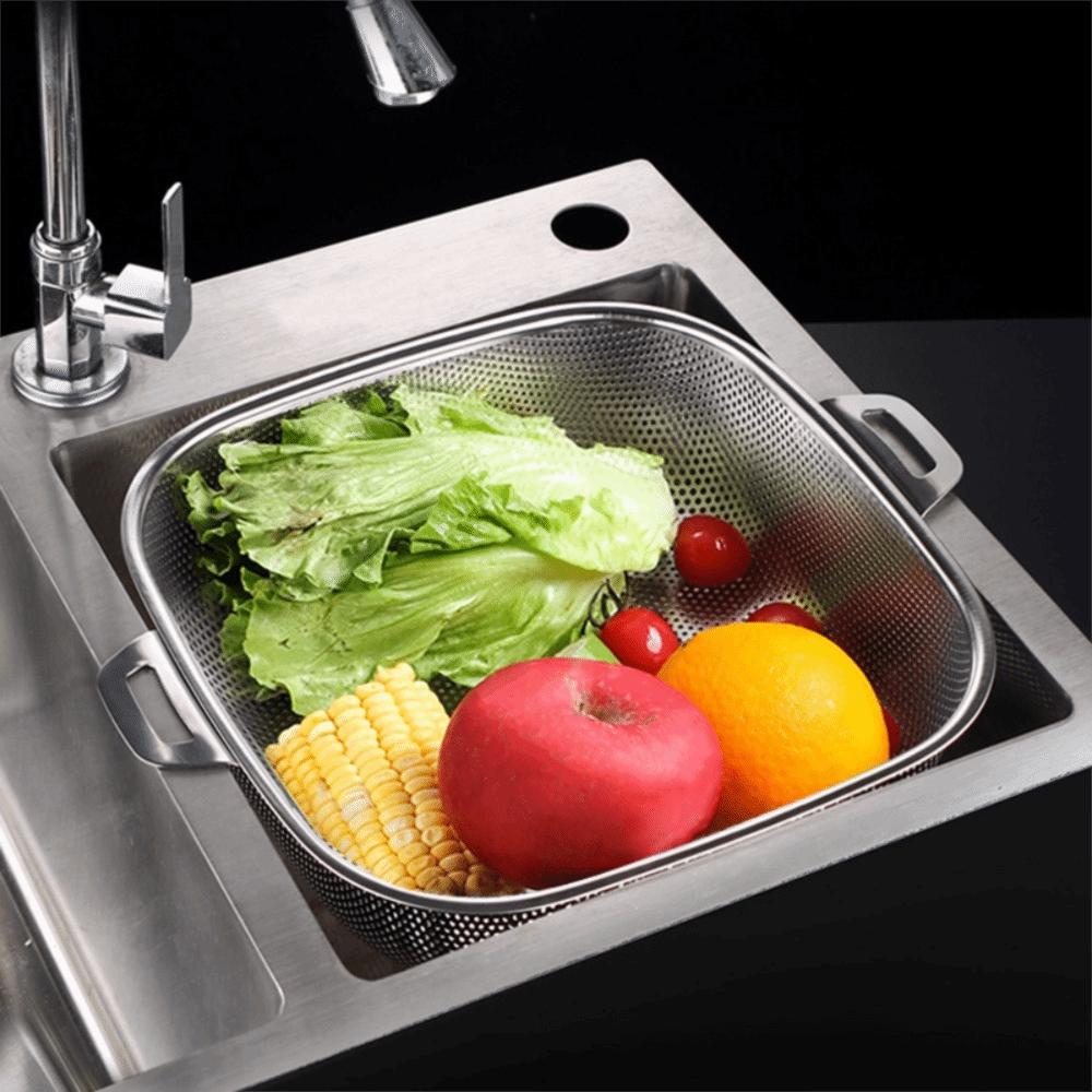 Binaural Square Drain Basket Stainless Steel Colander Vegetable Washing Basket Noodle