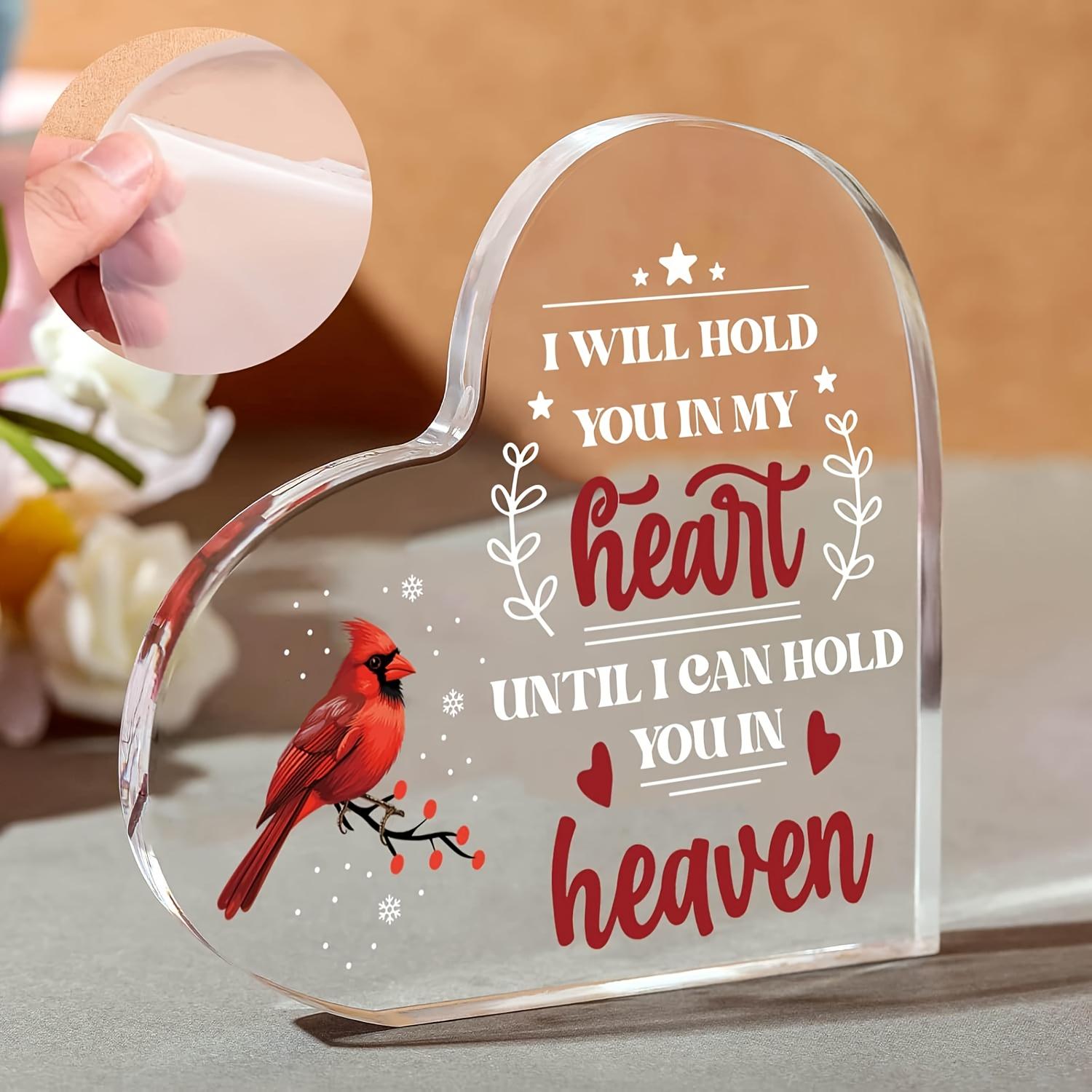 Vintage Acrylic Sign, Cardinal Memorial Gift for Loss of Loved One - Crystal Clear Acrylic Heart Ornament with Red Cardinals 10*10cm