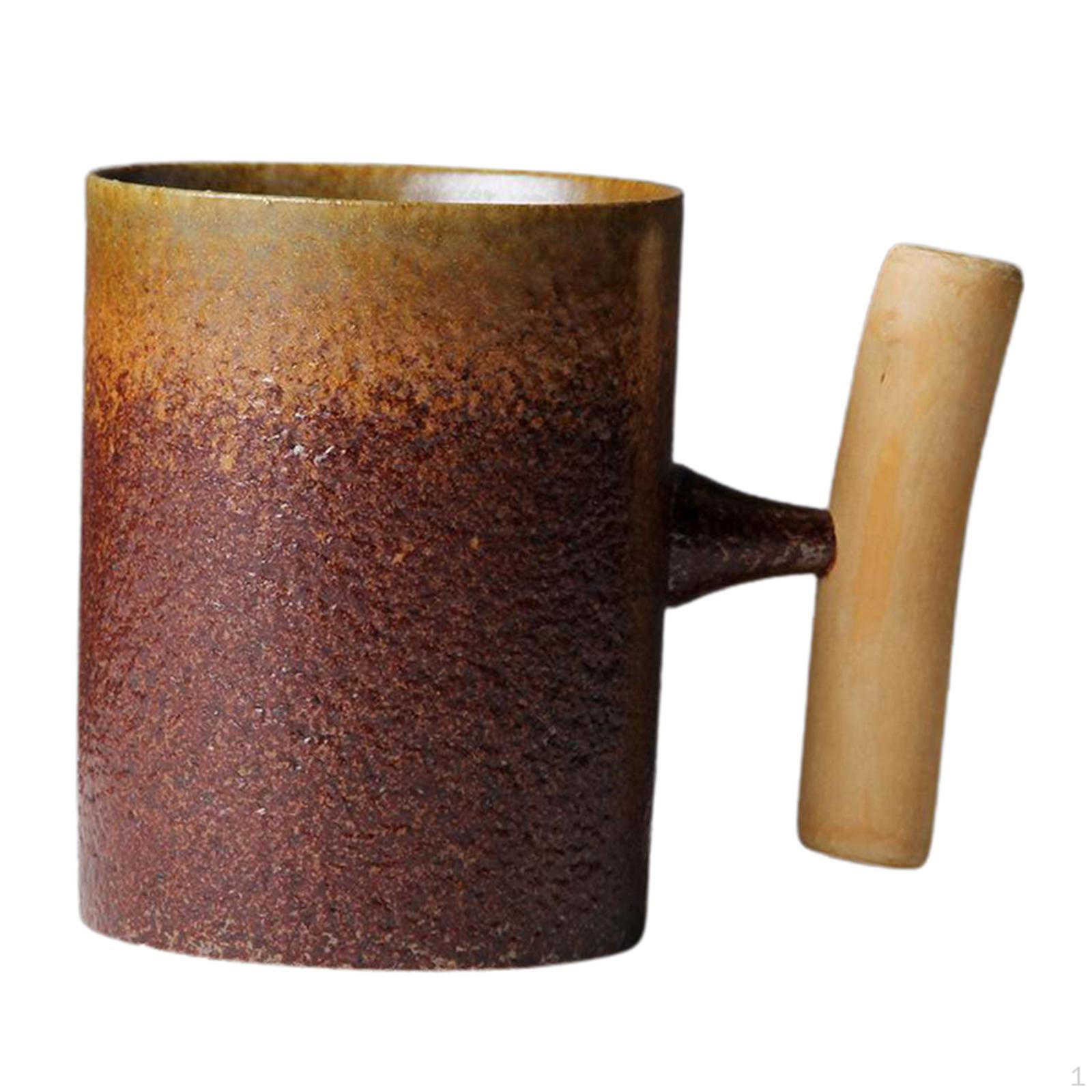 Ceramic Coffee Mug Rustic Effect with Wood Handle, Style B1 360ml_Multi