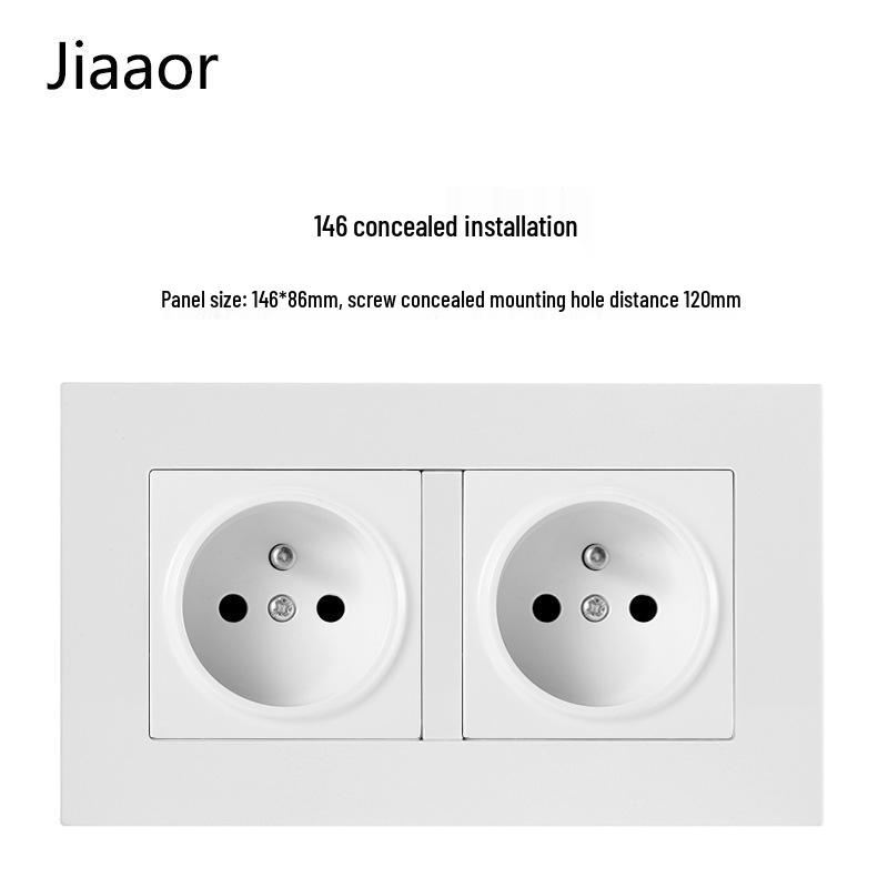 

16A Французька подвійна панель вимикача та розетки з USB та Type C, європейський вбудований тип 86, біла