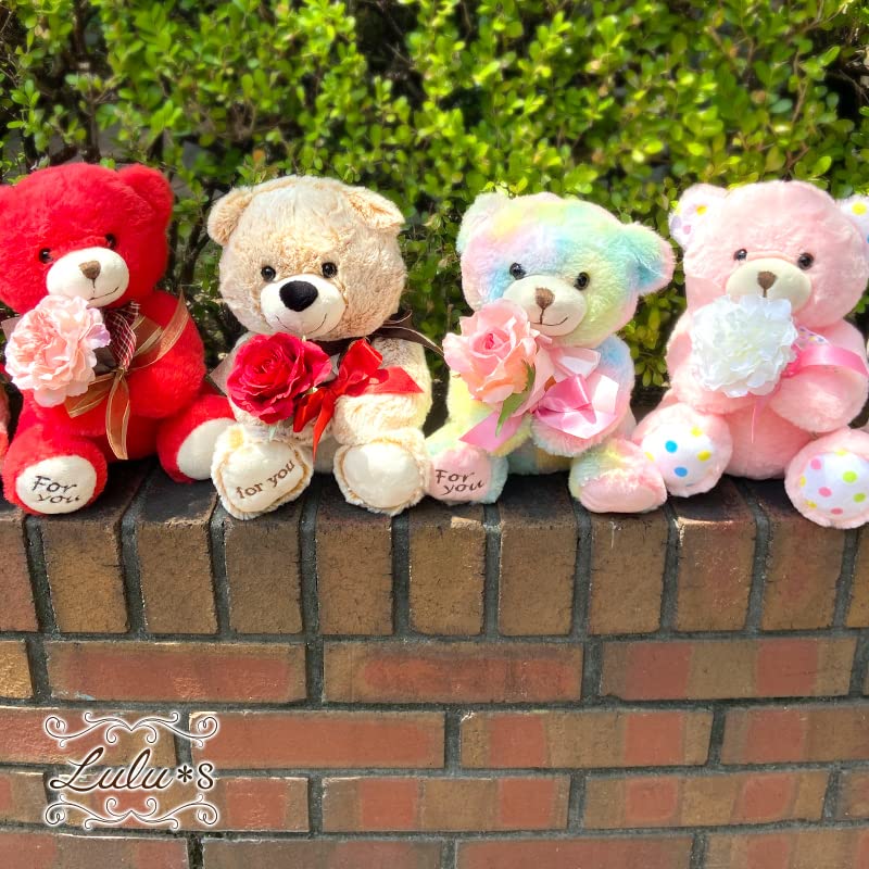 Day Bouquet Bear Plush Toy with Artificial W230 X H250 X Lulu's Valentine's Full-Lille Flowers, Size D200mm, Rainbow, Lulu's-0532