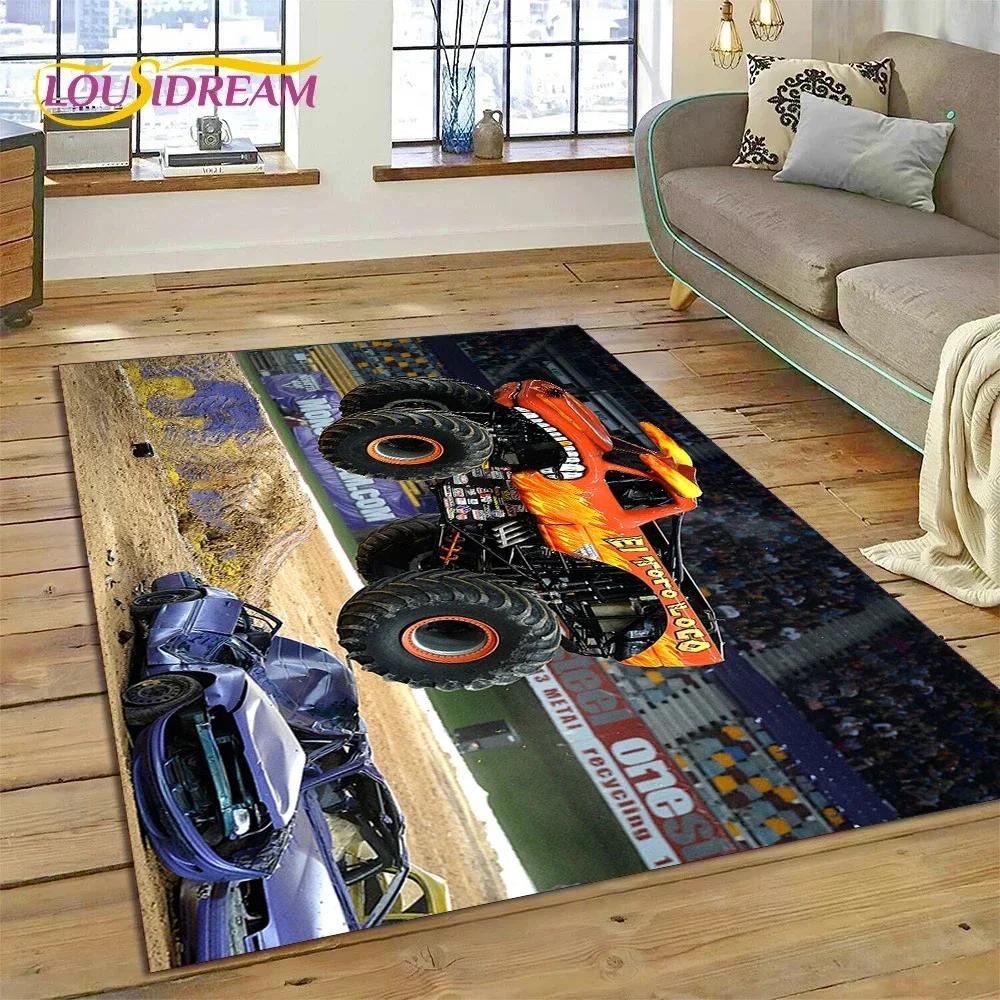 Tapete de Desenho Animado Monster Truck Monster Jam para Quarto Sala de Estar Decoração de Casa Sofá, Jogo Infantil Grande Tapete de Chão Decorativo