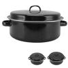 Roasting Pan Enamel Speckled Finish Household Non Stick BBQ Pot Roast Pan With Lid For Roasted Sweet Potatoes Chestnuts