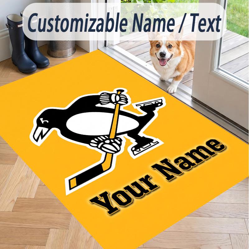 Custom Text Printed Rug Pittsburgh Penguins Non Slip Floor Carpet For Home Room Decor