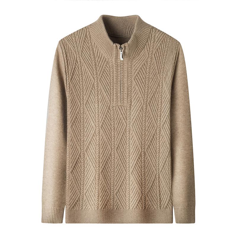 Men's Cable Knit Half-Zip High Neck Sweater - Warm Winter Casual Knitwear