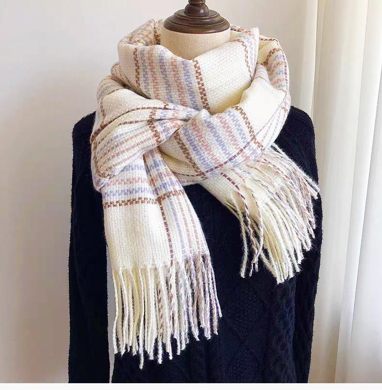 Women's Christmas Plaid Scarf - Autumn/Winter Korean-Style, Versatile Imitation Cashmere Shawl with Tassels