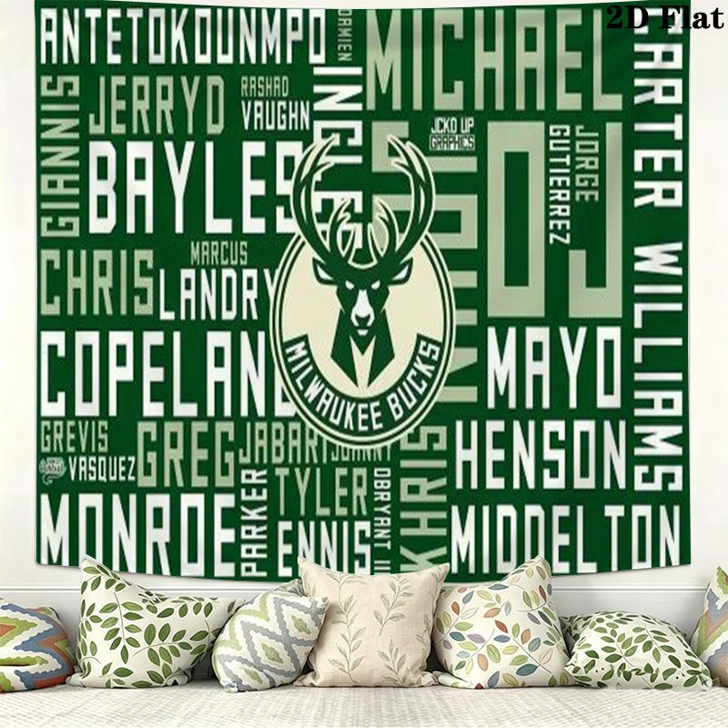 Milwaukee Bucks Logo Wall Tapestry Aesthetic Wall Hanging Printed Fabric Blanket Decorative Tapestries for Bedroom Living Room Home Decor