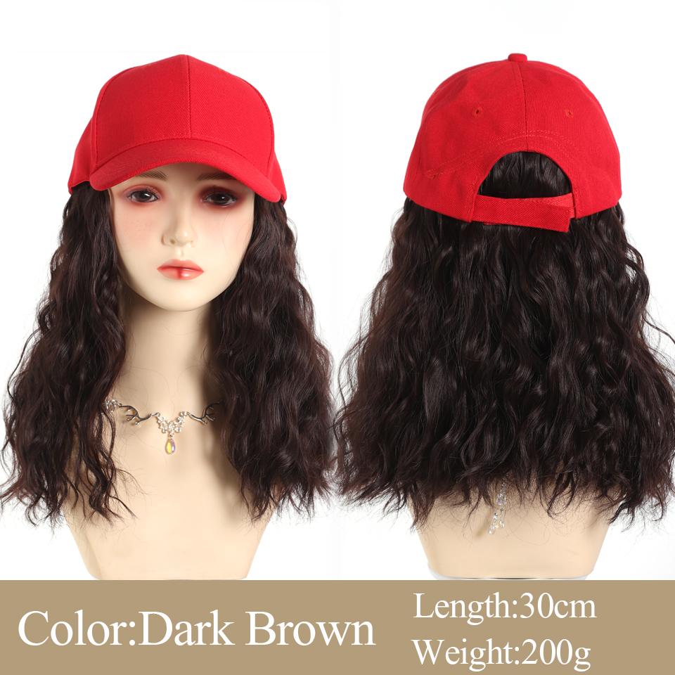 Red Baseball Hat Synthetic Hair Extensions Short Water Ripple Hairstyle Adjustable Cap Wig Heat Resistant for Women Daily Use