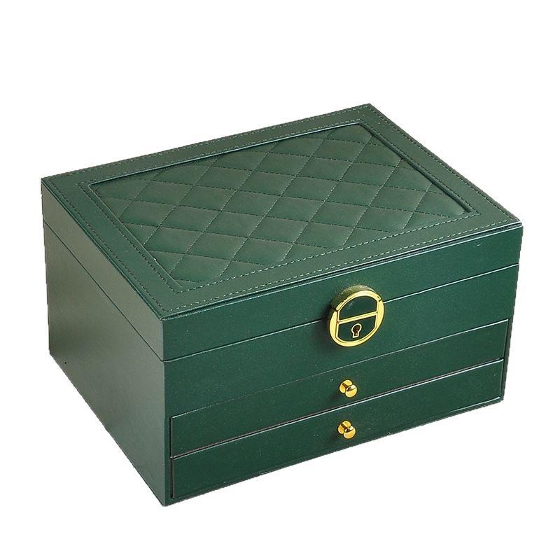 Multifunctional Ranged Leather Jewelry Box Three-layer Jewelry Bracelet Jewelry Box Hardware Lock Ring Earrings Storage Box
