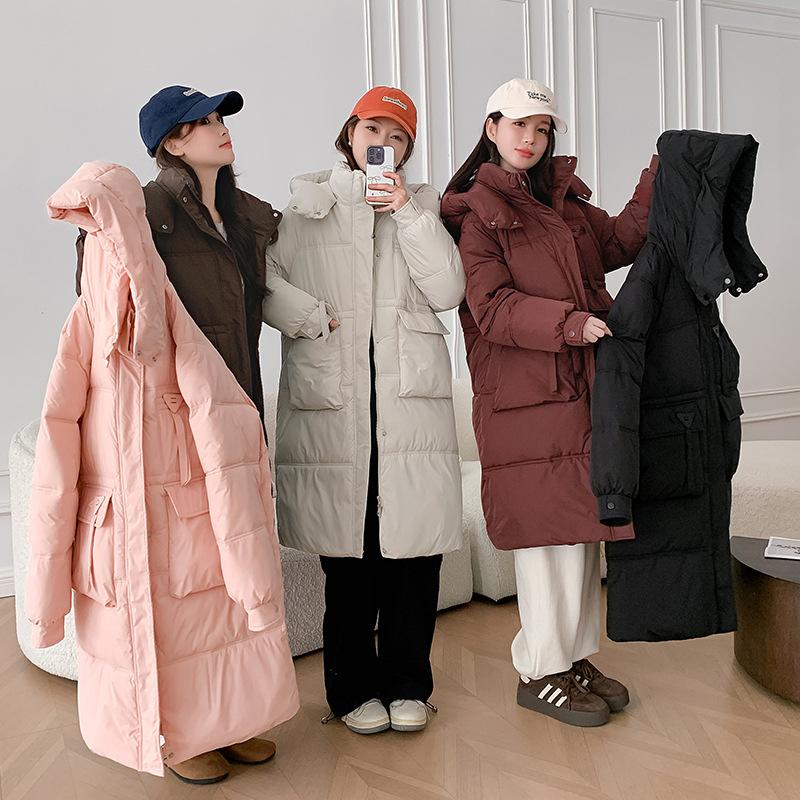 2025 New Bread Jacket Down Cotton Jacket Cotton Clothes Female Students Winter Thickened Long Hooded Jacket