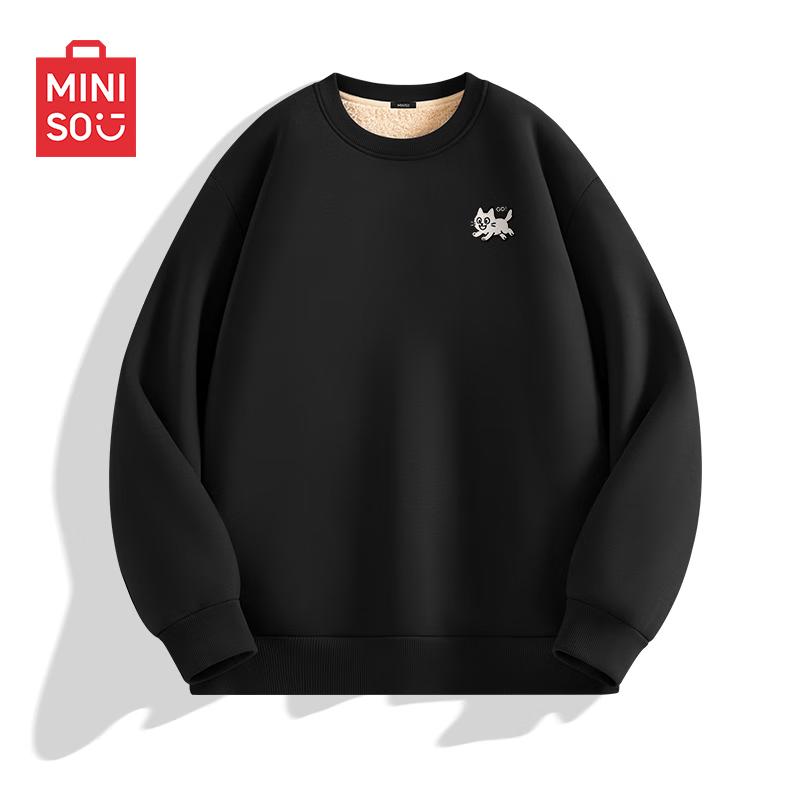 MINISO Men's Fleece Lined Round Neck Pullover Sweatshirt with Kitten Print