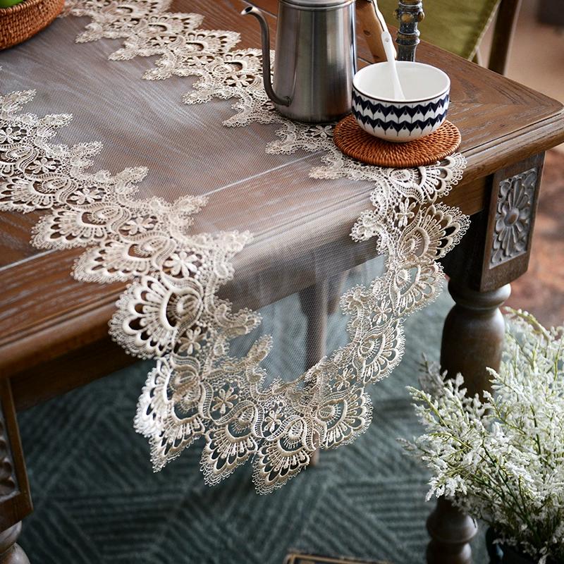 New Lace Table Flag Mesh Hollowed Out Dining Table Flag Coffee Table TV Cabinet Tablecloth European Style Decorative Towel TV Cabinet Cover Cloth