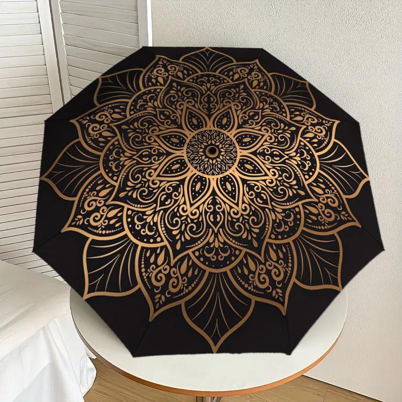 

1pc Golden Mandala Pattern Umbrella with Plastic Handle,Suitable for All Seasons Home Travel Outdoor UmbrellaDD1426