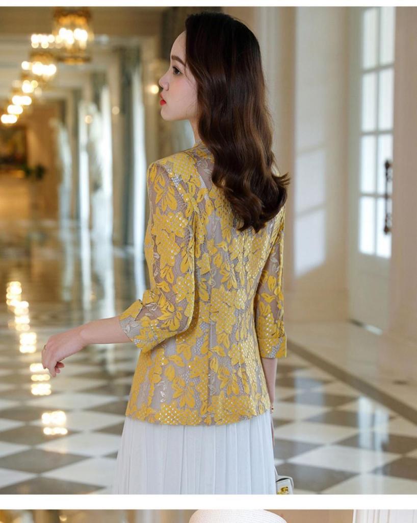 Women's Lace Suit Jacket - Slim Fit, Korean Style, Spring/Autumn 2025 Fashion