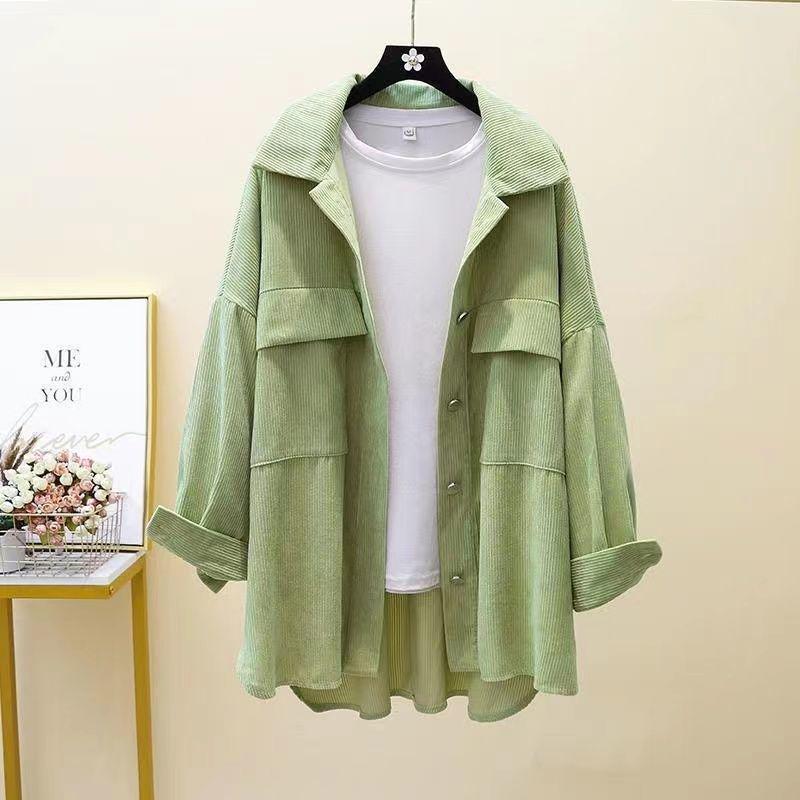 

Women s Hong Kong-Style Retro Long-Sleeve Shirt Jacket - Loose, Slimming, and New for Spring and Autumn L (recommended for 100-120 catties) зеленый пастельный