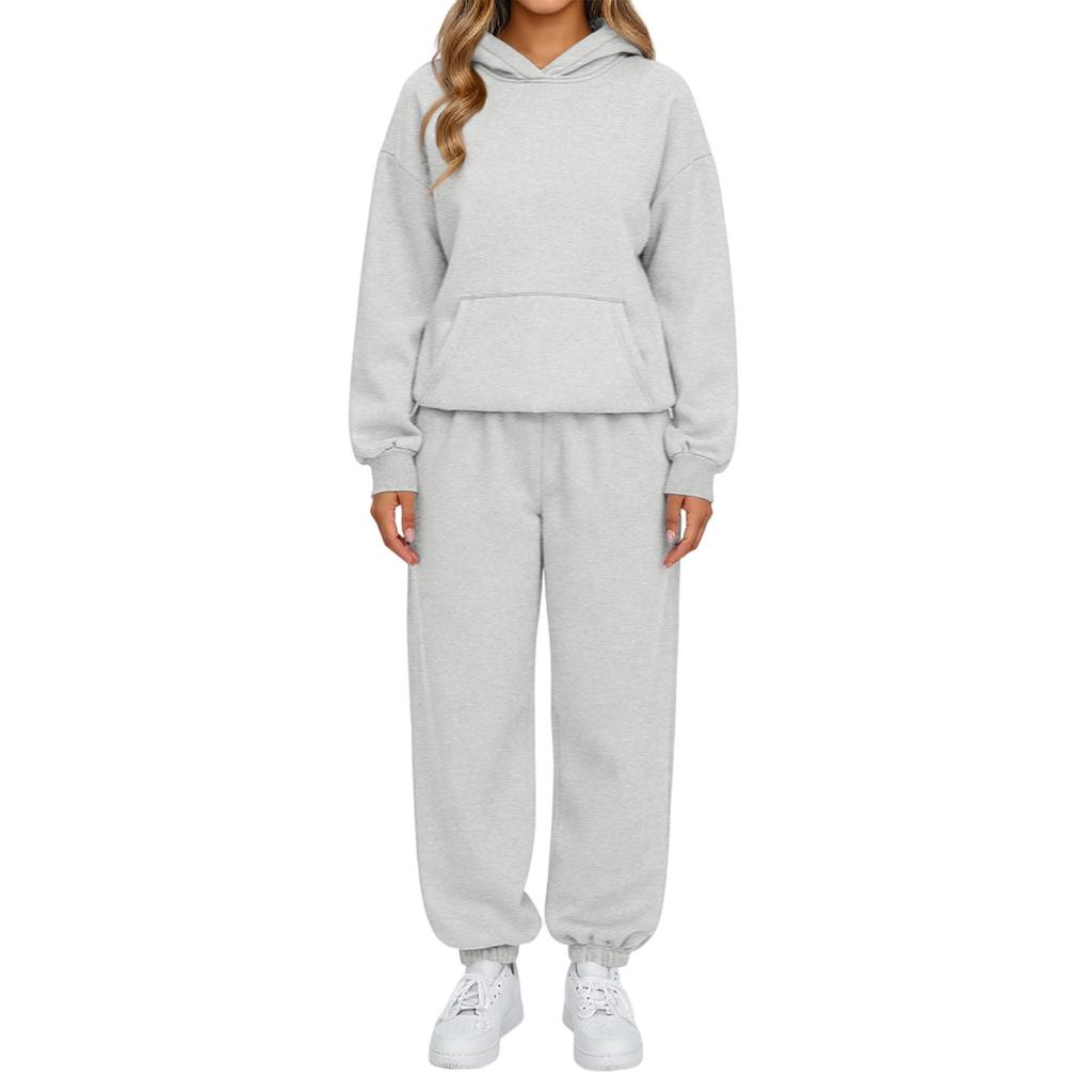 Women’s Two Piece Hooded Sweatshirt and Sweatpants Set Loose Fit Long Sleeve Pullover with Kangaroo Pocket Drawstring Pants Loungewear