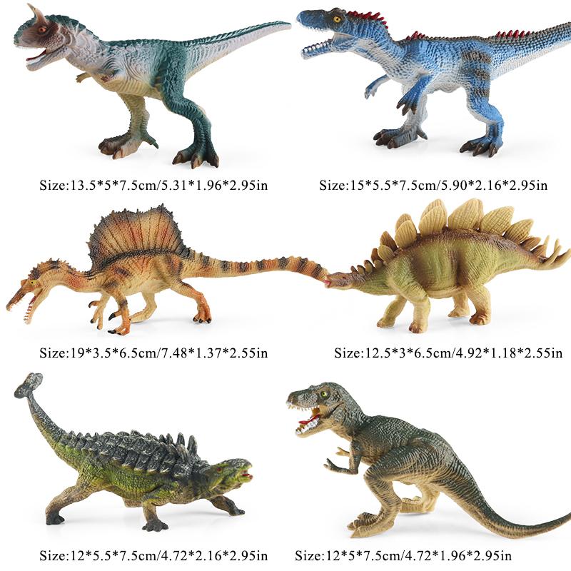 Oenux 6PCS Classic Jurassic Dinosaur Model T-Rex Velociraptor Spinosaurus Triceratops Brachiosaurus Action Figures Kid Toy Gift