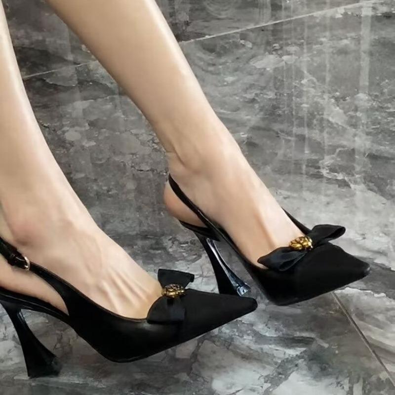 

Модные туфли на высоком каблуке Женская обувь Элегантный острый носок Женские сандалии Бант Роскошные сексуальные лодочки 2025 Новый дизайнер Платье Мода Zapatos Mujer 35 чёрный