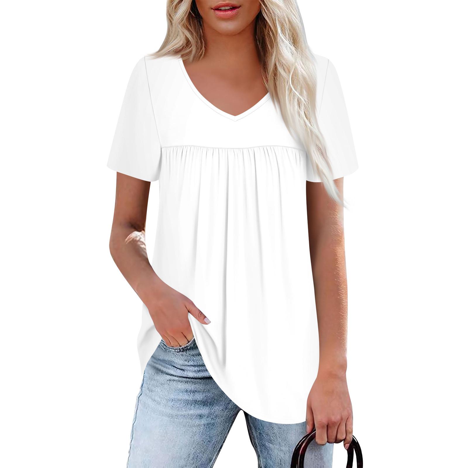 

Женский повседневный однотонный топ с V-образным вырезом, коротким рукавом и оборкой на груди XL белый