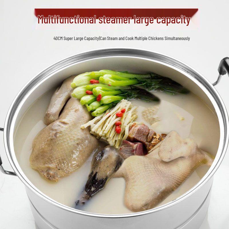 Extra Thick Stainless Steel Multi-layer Steamer Pot for Buns & Fish, Compatible with Induction & Gas Stoves