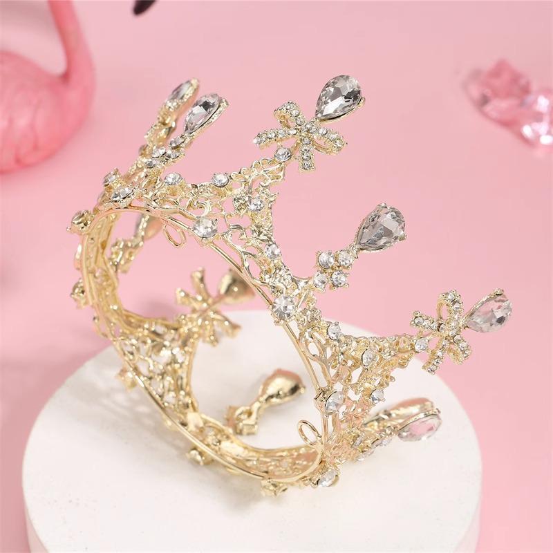 New Crown Tiara for Children Girls  Princess Performance  Fashion Catwalk Round Crown Alloy Sweet Hair Accessories